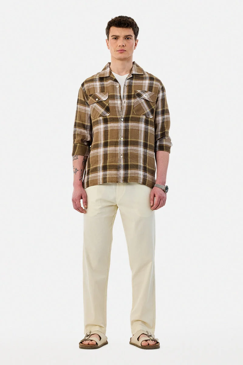Snitch Cream Linen Blend Baggy Trousers for Men | Best Price UAE